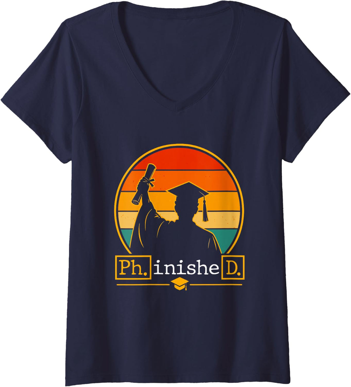 Women's Doctorate PH.INISHE.D Doctoral Degree Funny Ph.D Student V-Neck T-Shirt - Navy Blue