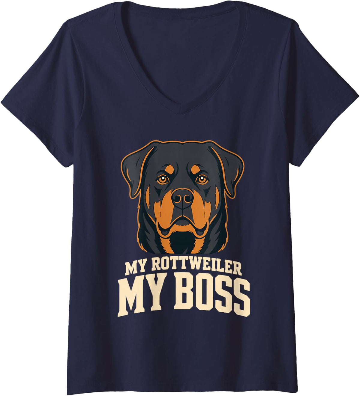 Women's My Rottweiler My Boss Dog Breed Owner V-Neck T-Shirt - Navy Blue