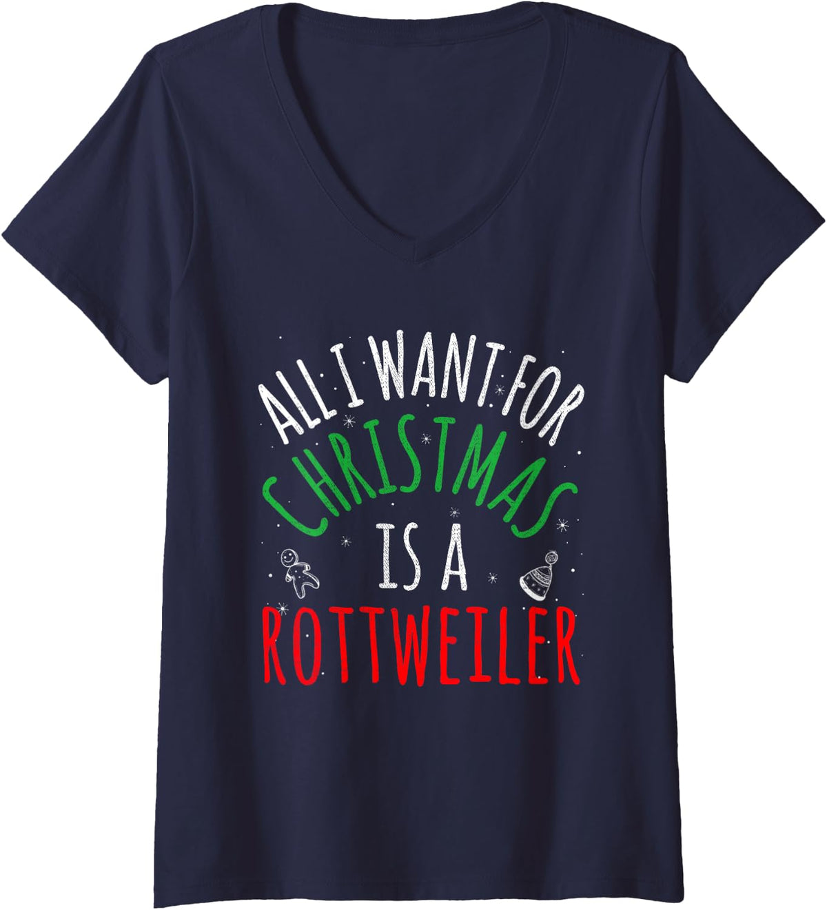 Women's Rottweiler Dog - Group Matching Family Christmas Funny Humor V-Neck T-Shirt - Navy Blue