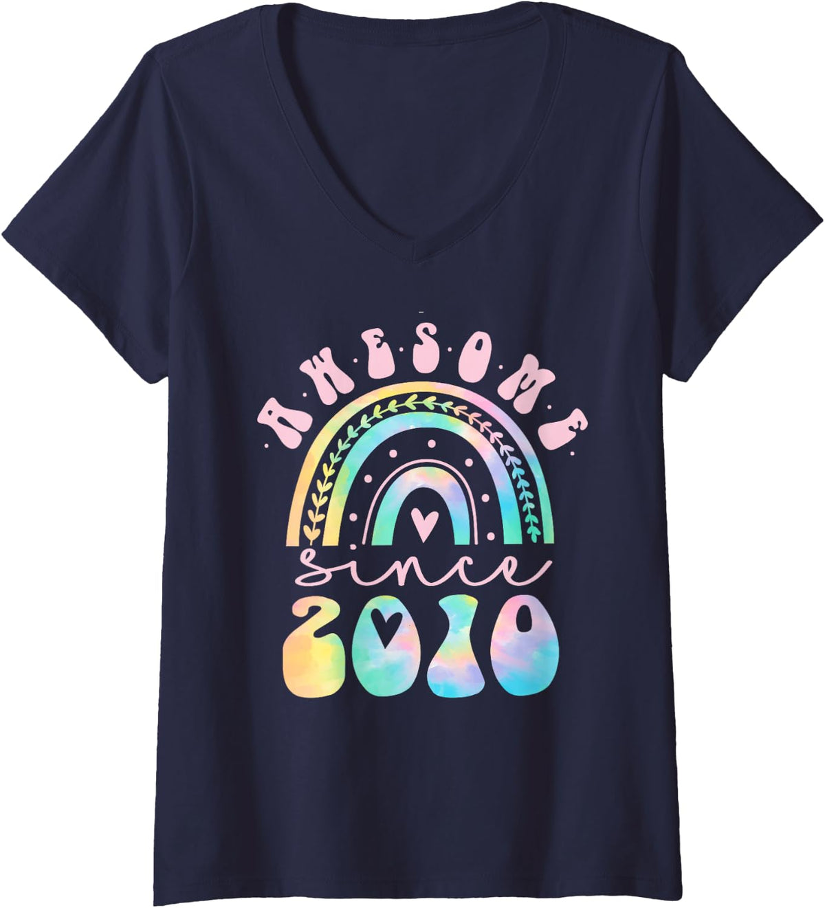 Women's Awesome Since 2010 16 Year Old Rainbow Tie Dye 16th Birthday V-Neck T-Shirt - Navy Blue