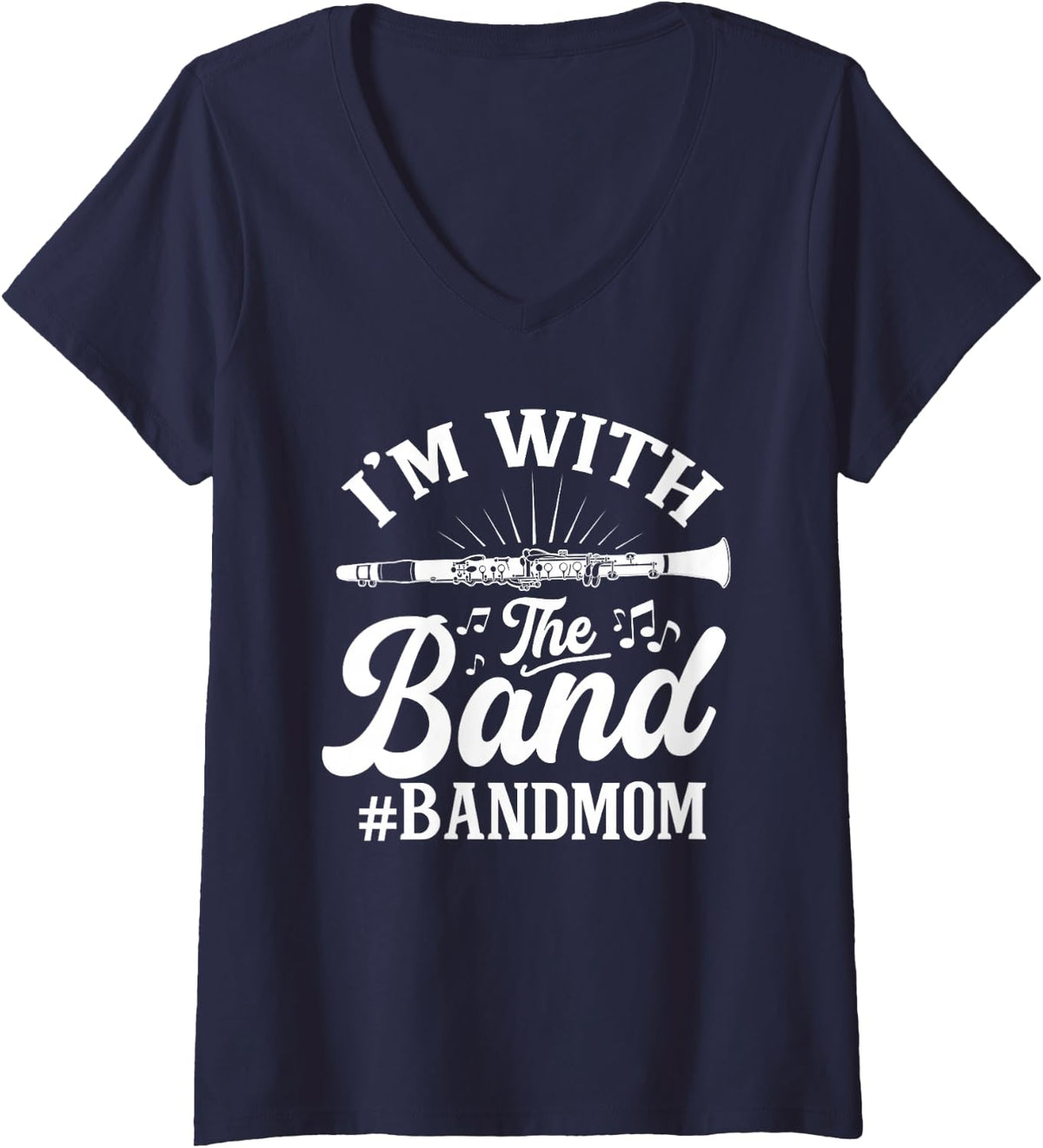 Women's I'm with The Band - Mom Clarinet Player Clarinetist V-Neck T-Shirt - Navy Blue