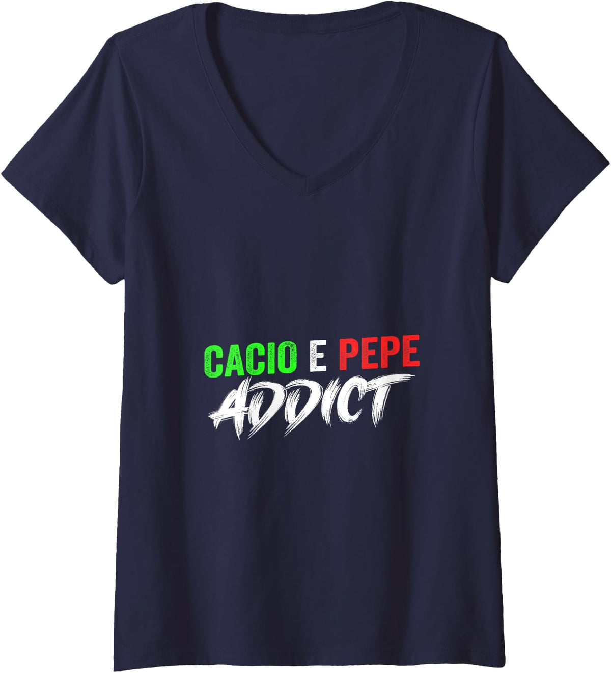 Women's Cacio e Pepe Addict Italian Pasta Lover Cacio e Pepe V-Neck T-Shirt - Navy Blue