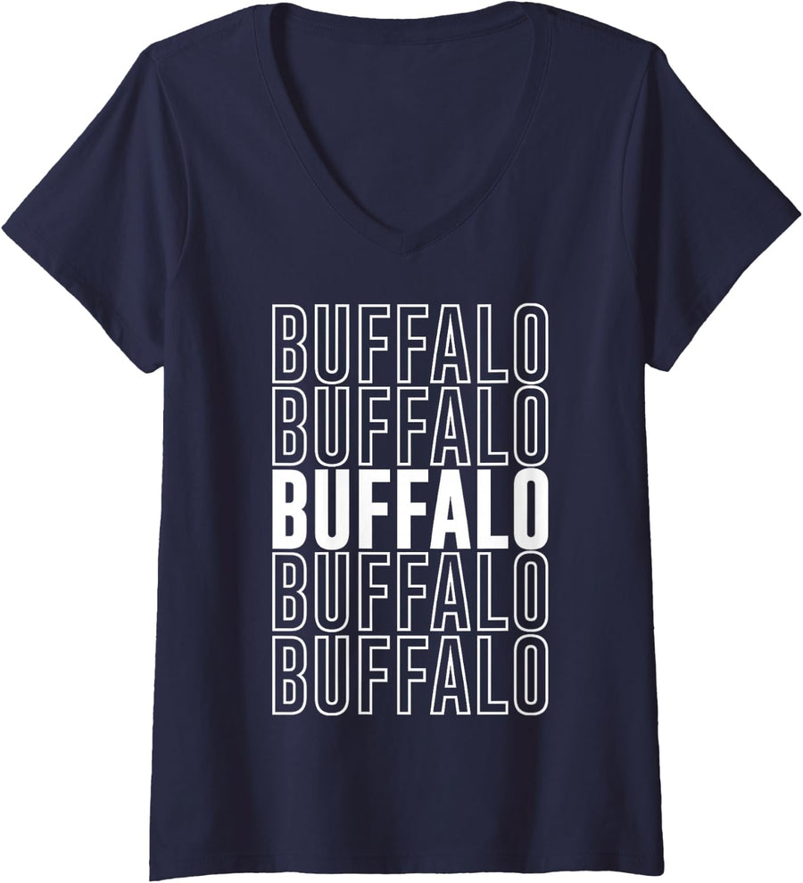 Women's Buffalo V-Neck T-Shirt - Navy Blue