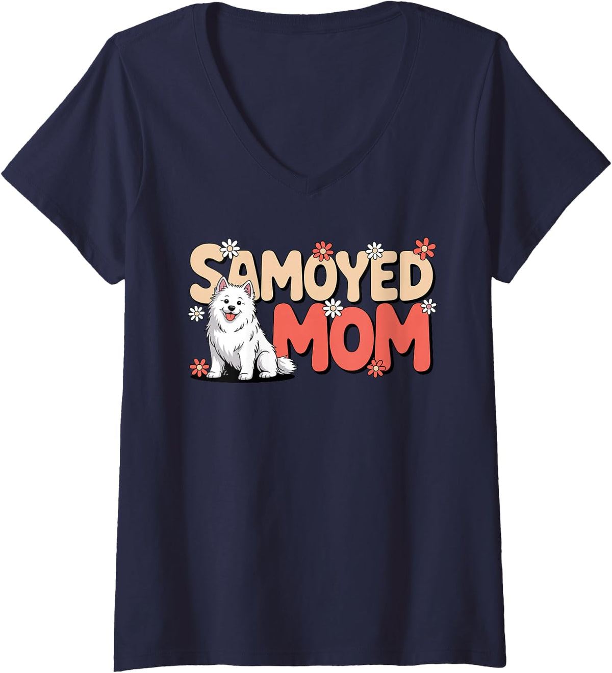 Women's Samoyed Mom Art for Women Girls Mom Dog Owner Samoyed Mom V-Neck T-Shirt - Navy Blue