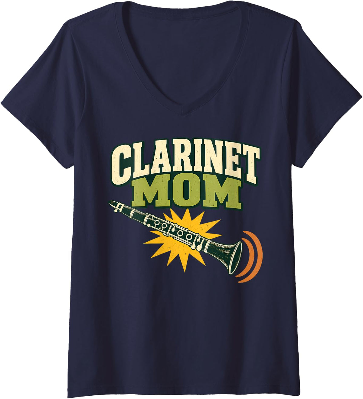 Women's Clarinet Mom Instrument Musician V-Neck T-Shirt - Navy Blue