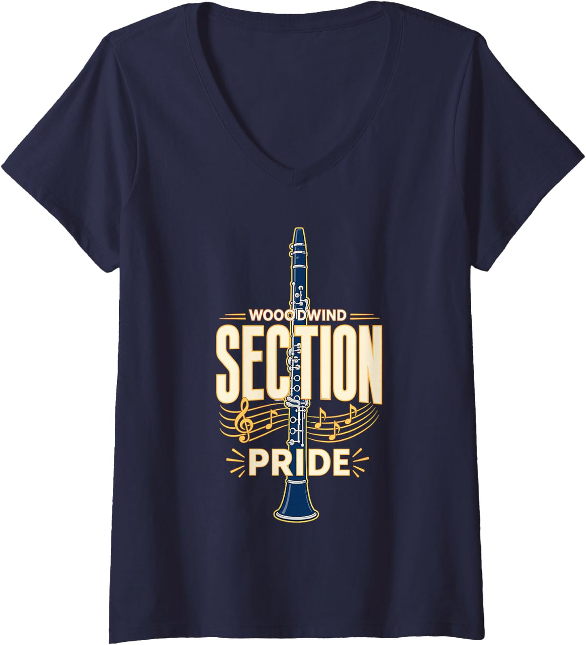 Women's Clarinet Woodwind Section Pride Music Band V-Neck T-Shirt - Navy Blue