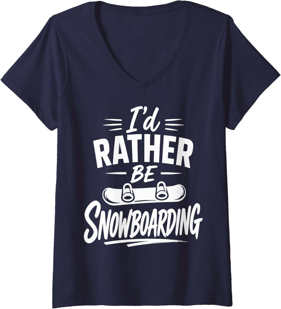 Women's Snowboarder Rider Snowboarding Vacations Boarder V-Neck T-Shirt - Navy Blue
