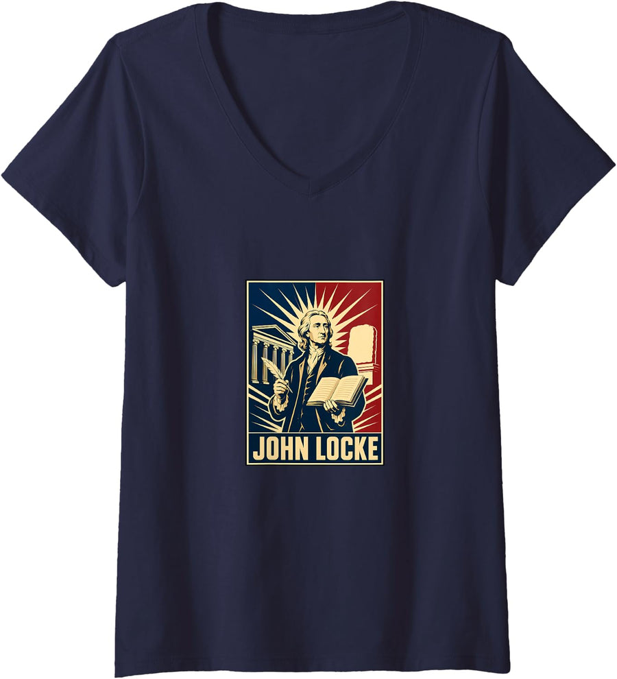 Women's Enlightenment John Locke Philosophy Scholar V-Neck T-Shirt - Navy Blue
