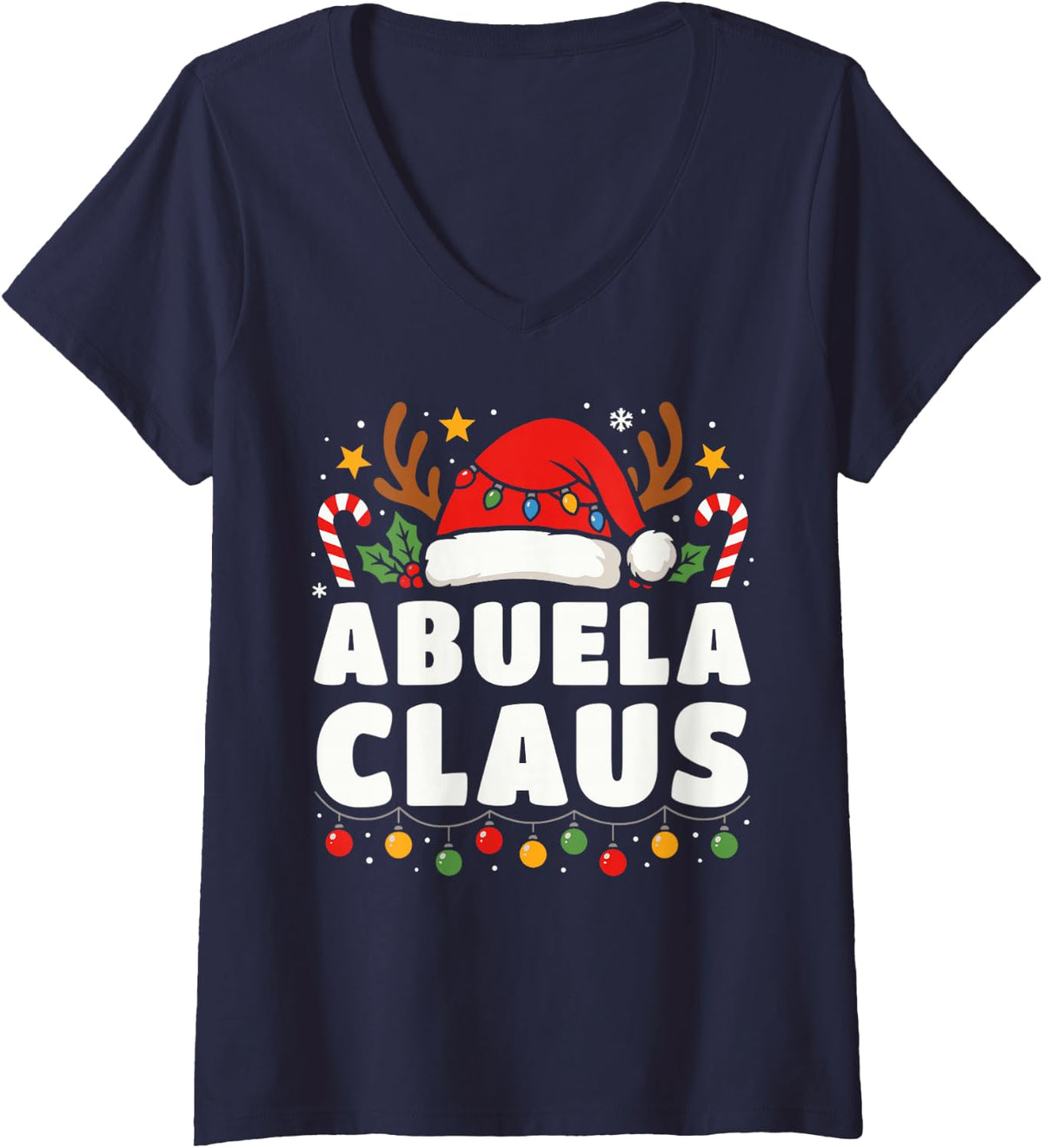 Women's Abuela Claus Funny Matching Family Christmas Xmas V-Neck T-Shirt - Navy Blue