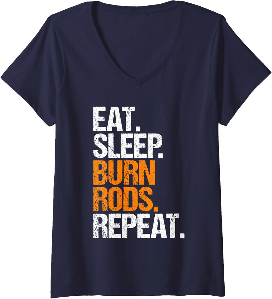 Women's Stick Welder Eat Sleep Routine V-Neck T-Shirt - Navy Blue
