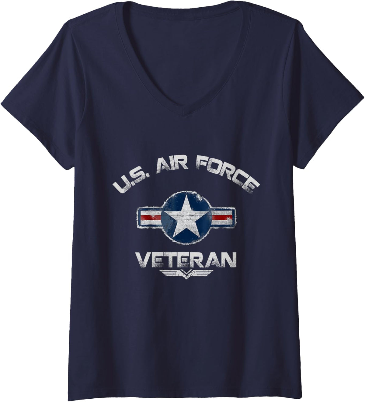 Women's Proud U.S Air Force Veteran Vintage USA Flag Veterans Day V-Neck T-Shirt - Navy Blue