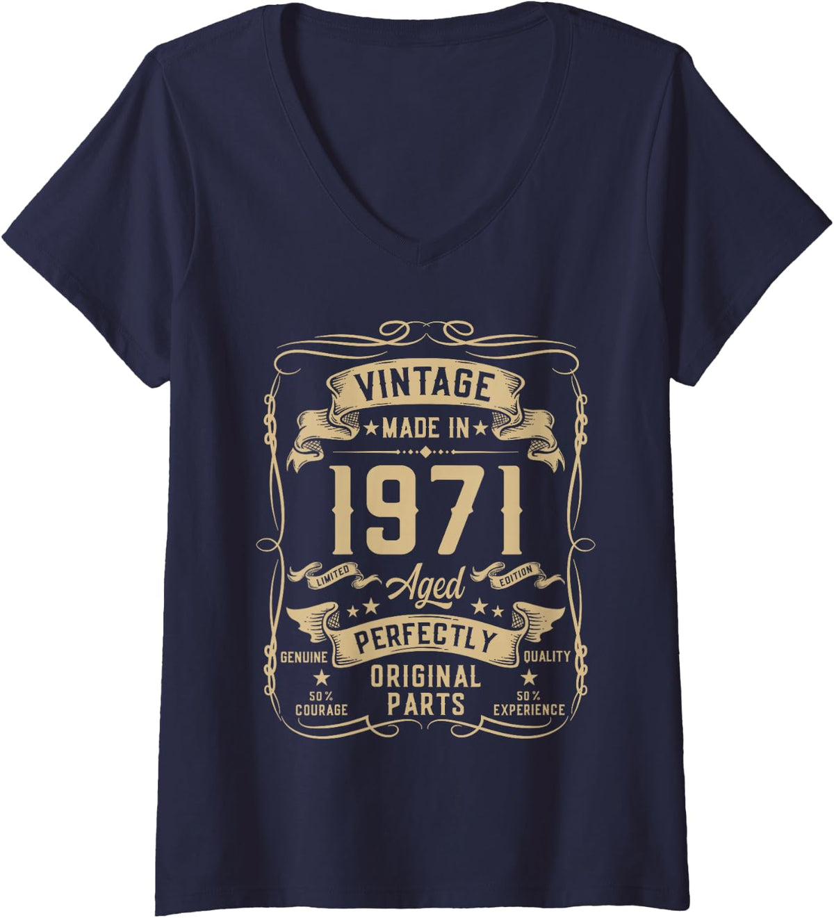 Women's Vintage 1971 55yr 55th Birthday Gifts for Men 55 Years Old V-Neck T-Shirt - Navy Blue