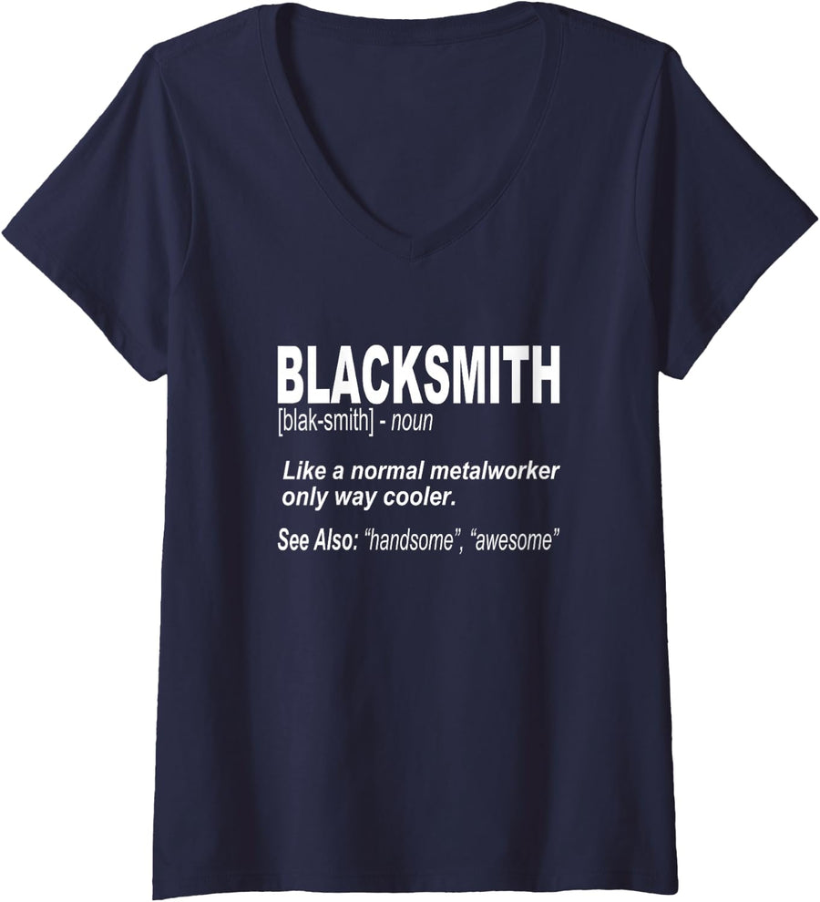 Women's Definition of a Funny Blacksmith V-Neck T-Shirt - Navy Blue