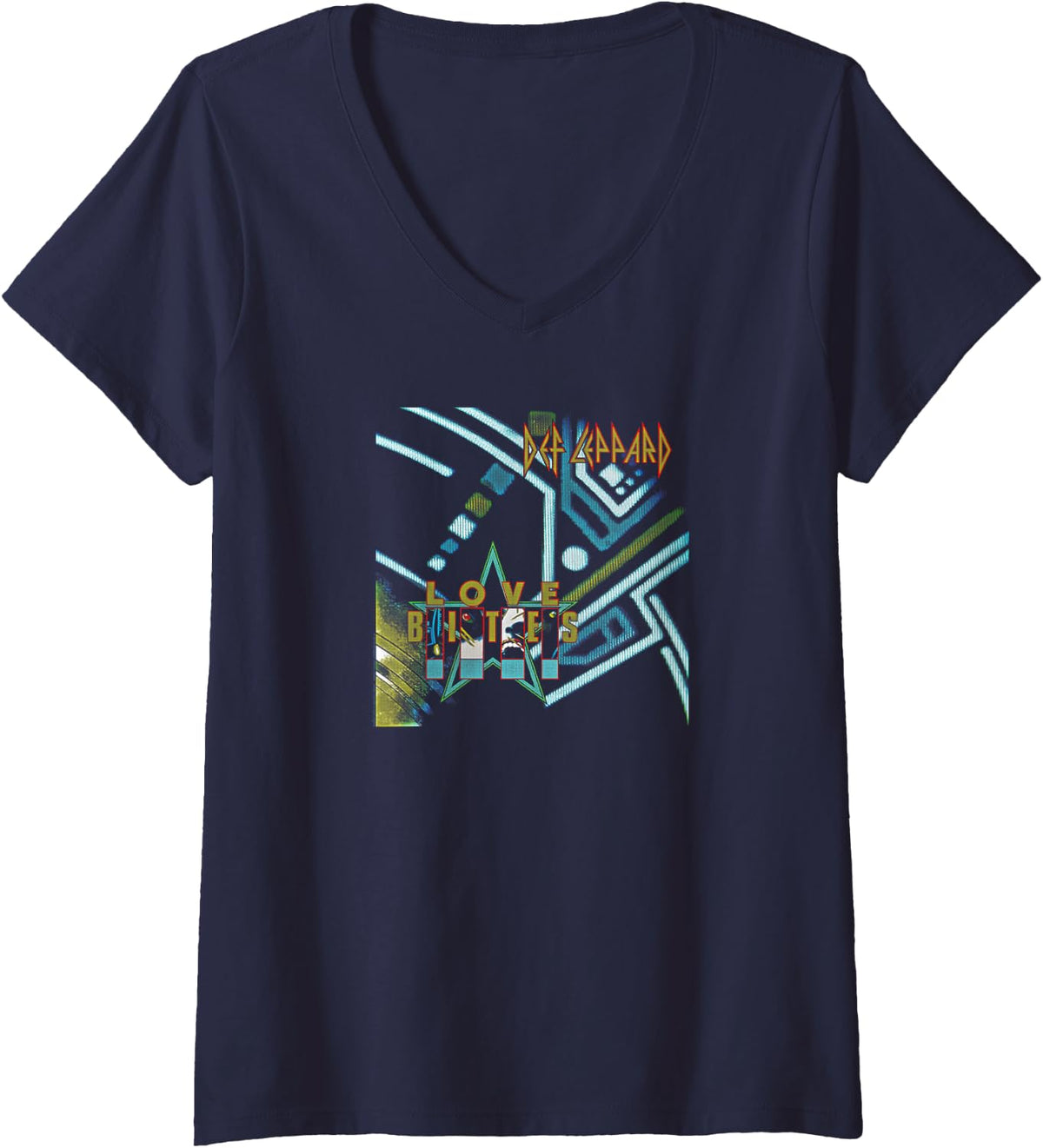 Womens Def Leppard - Love Bites V-Neck T-Shirt - Navy Blue