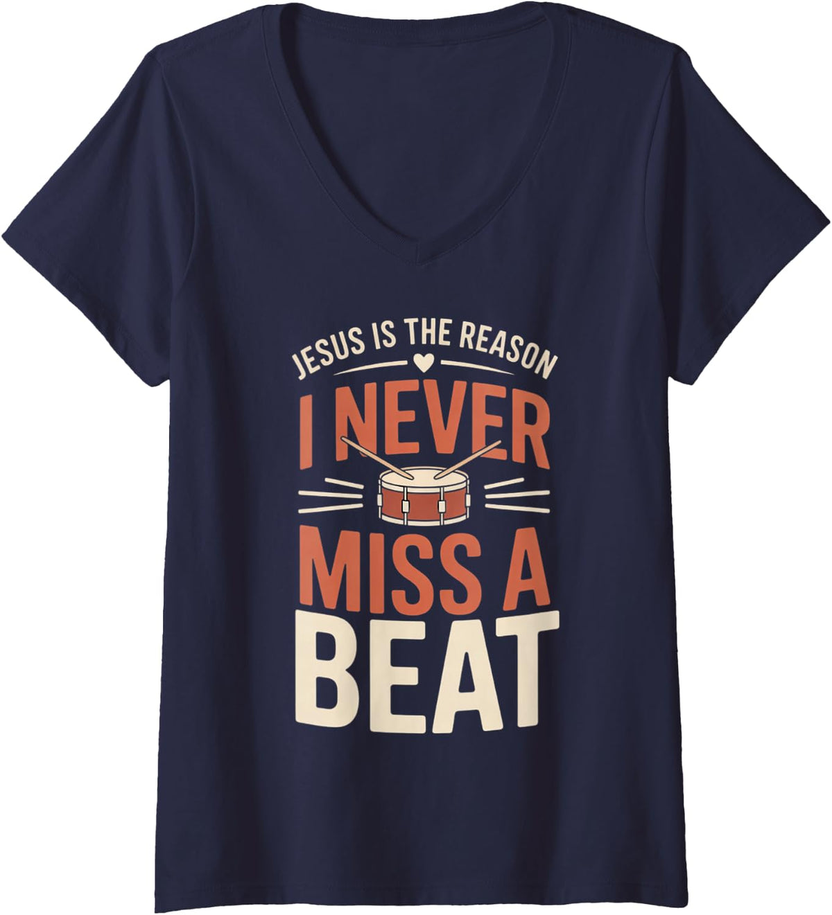 Women's Christian Drummer Jesus Christ Drummer Musician Drum Player V-Neck T-Shirt - Navy Blue