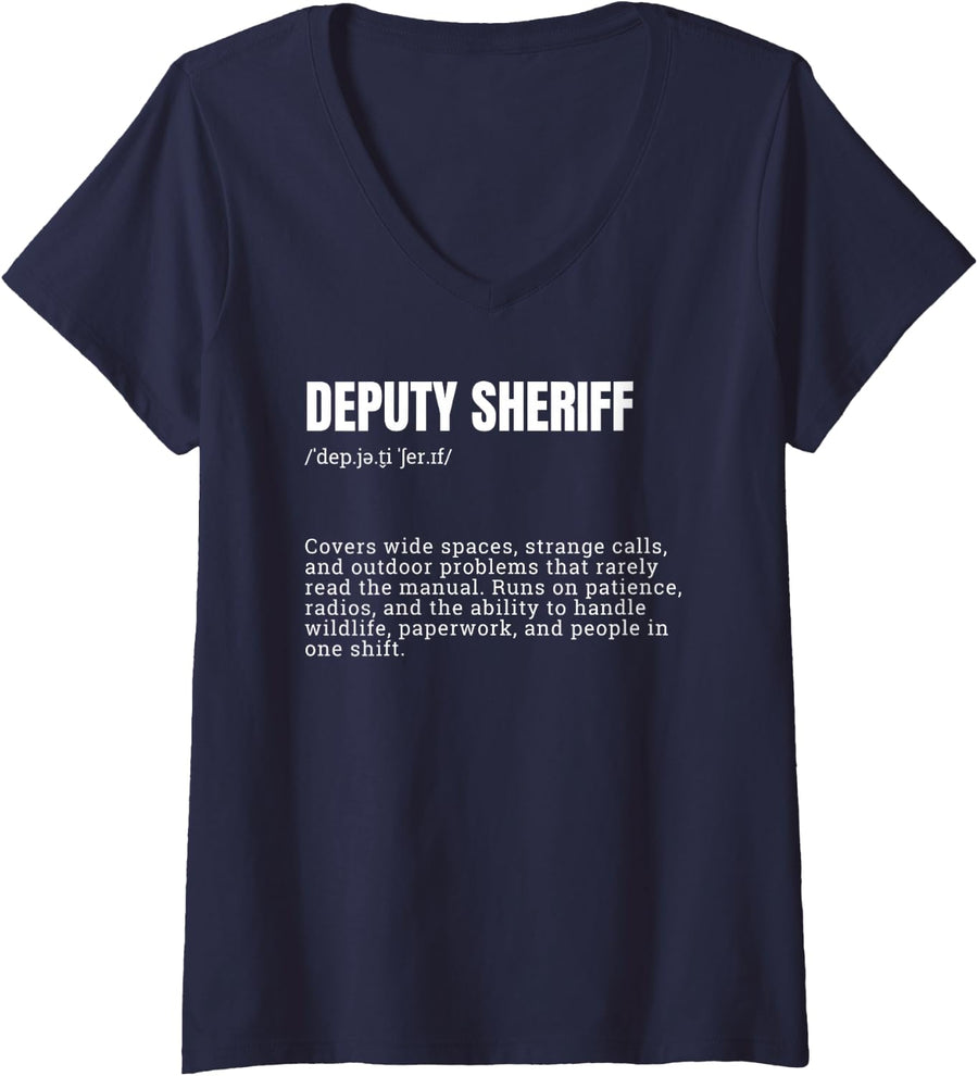 Women's Deputy Sheriff Definition Funny Law Enforcement V-Neck T-Shirt - Navy Blue