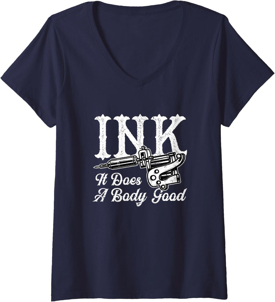 Women's Cool Tattoo Artist Gun Inked Master Art Fun Tattooist Saying V-Neck T-Shirt - Navy Blue