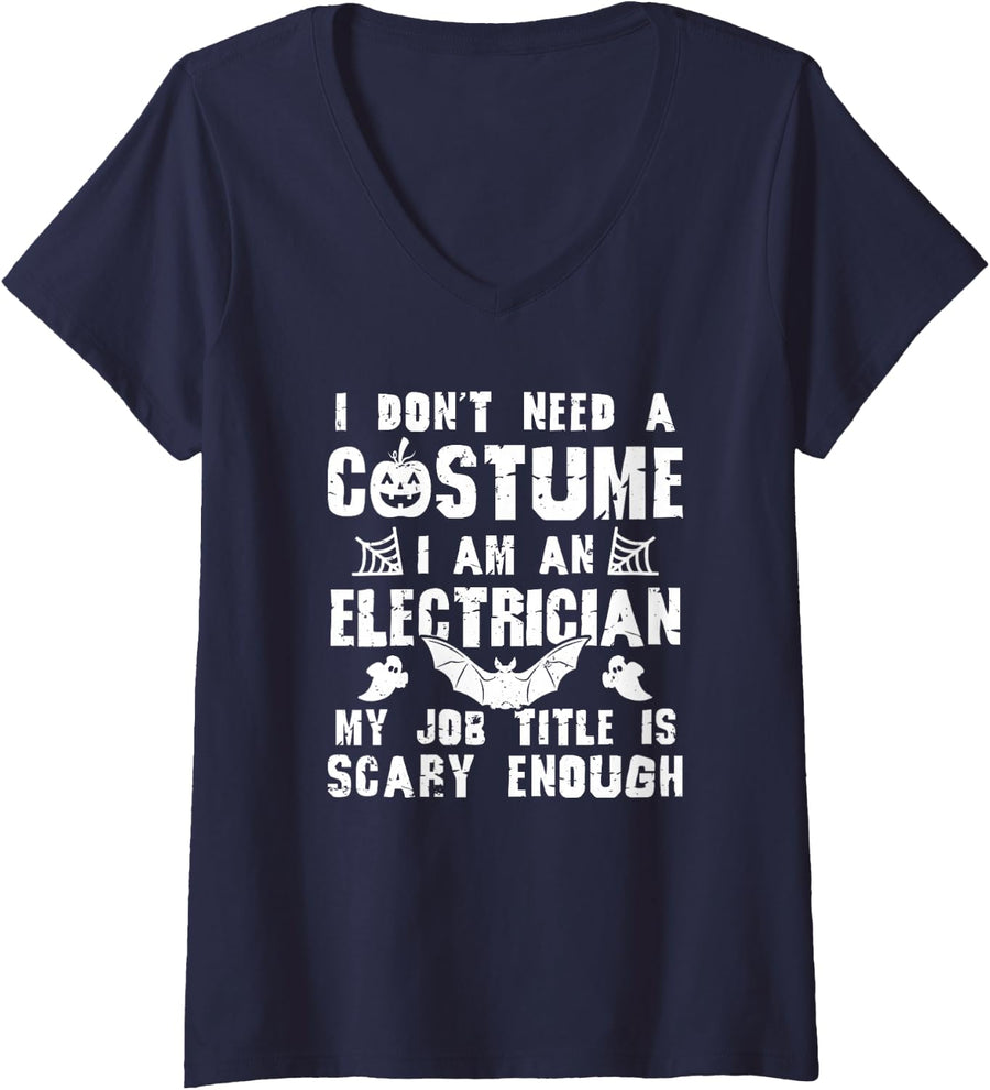 Women's Electrician Halloween Costume Scary Funny Boo V-Neck T-Shirt - Navy Blue