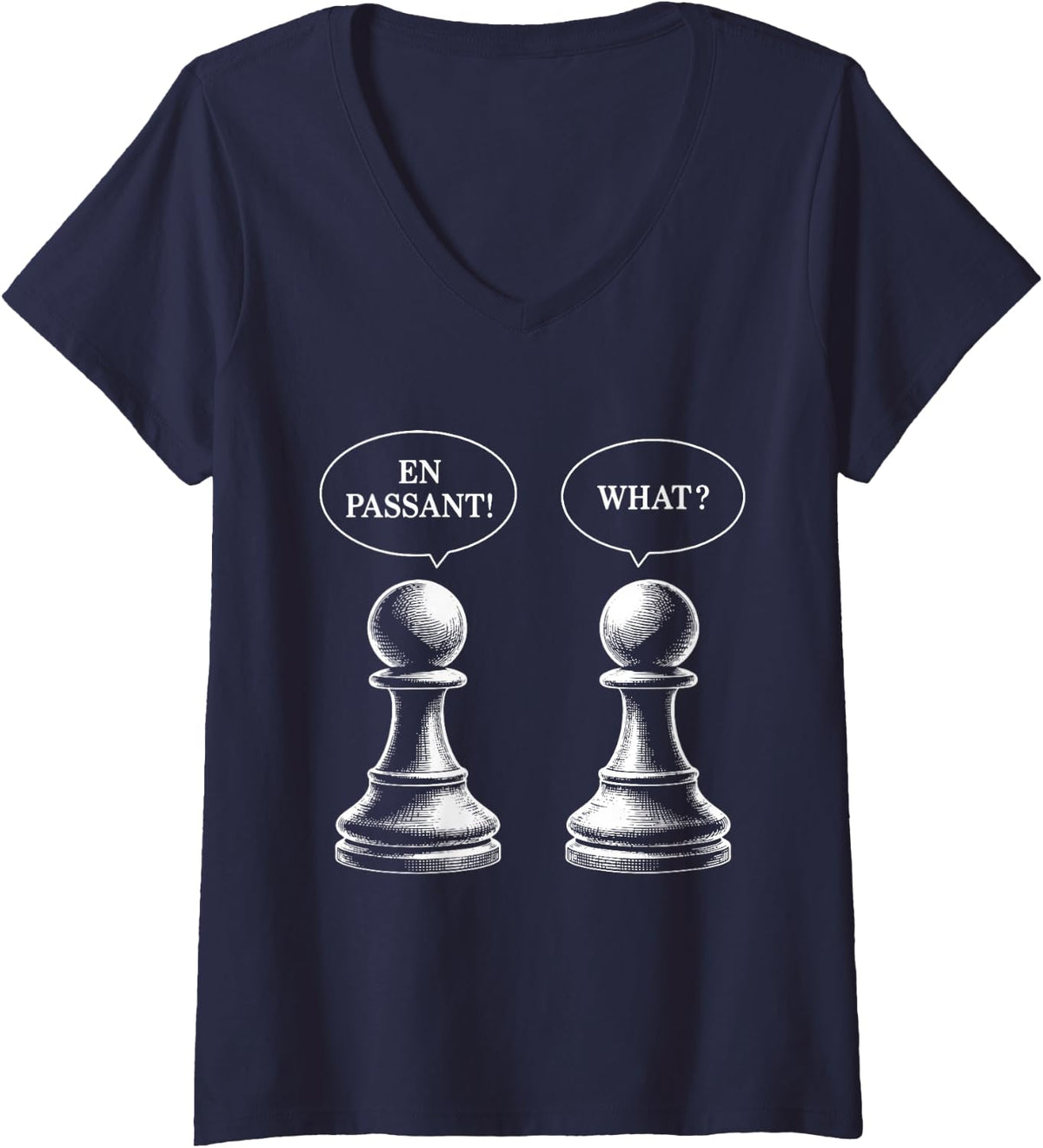 Women's Funny Chess En Passant Pawn Player Design V-Neck T-Shirt - Navy Blue