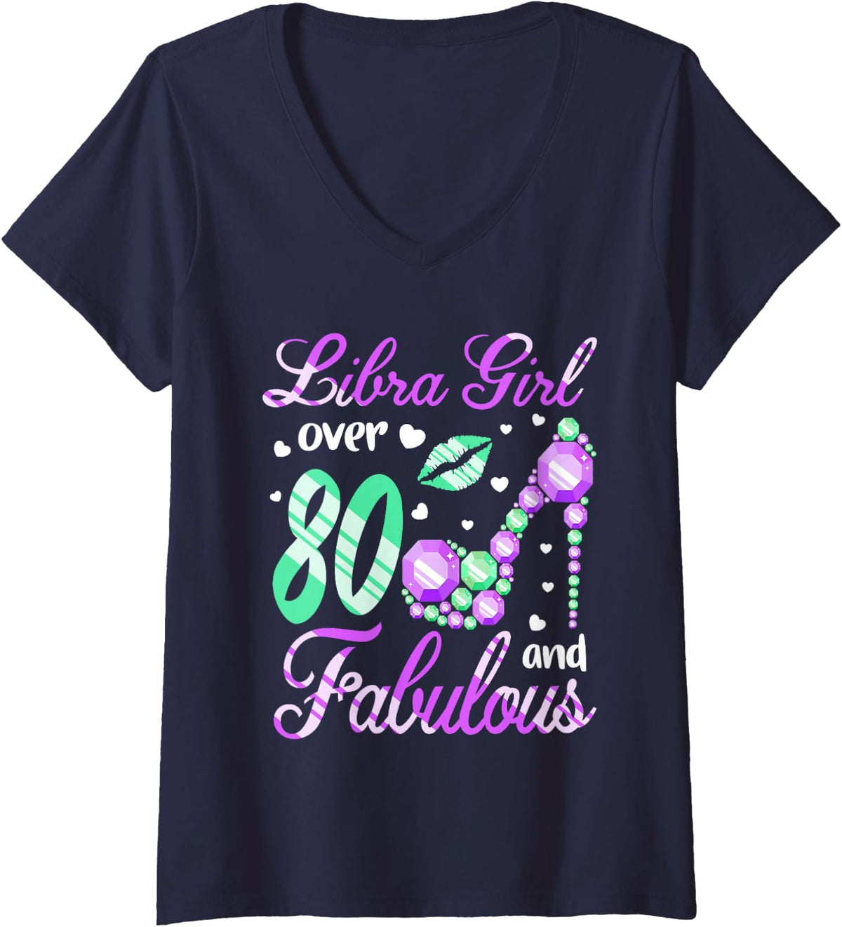 Women's Libra Girl Over 80 Years Old and Fabulous 80th Birthday V-Neck T-Shirt - Navy Blue