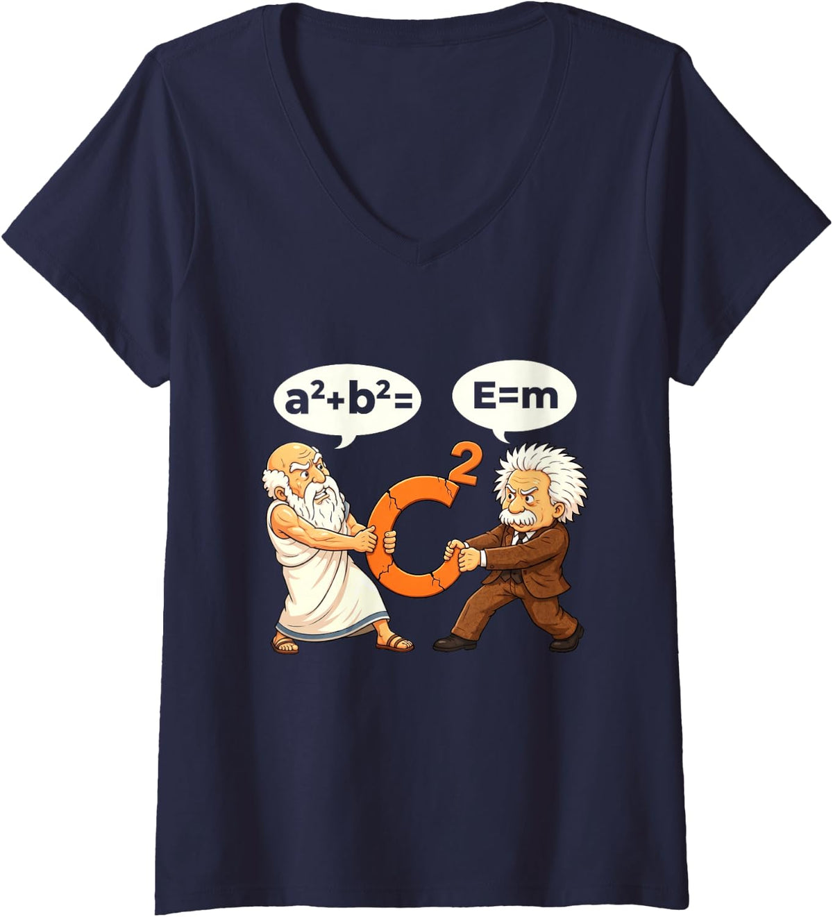 Women's Funny Math vs Physics Equation Battle Science Nerd V-Neck T-Shirt - Navy Blue