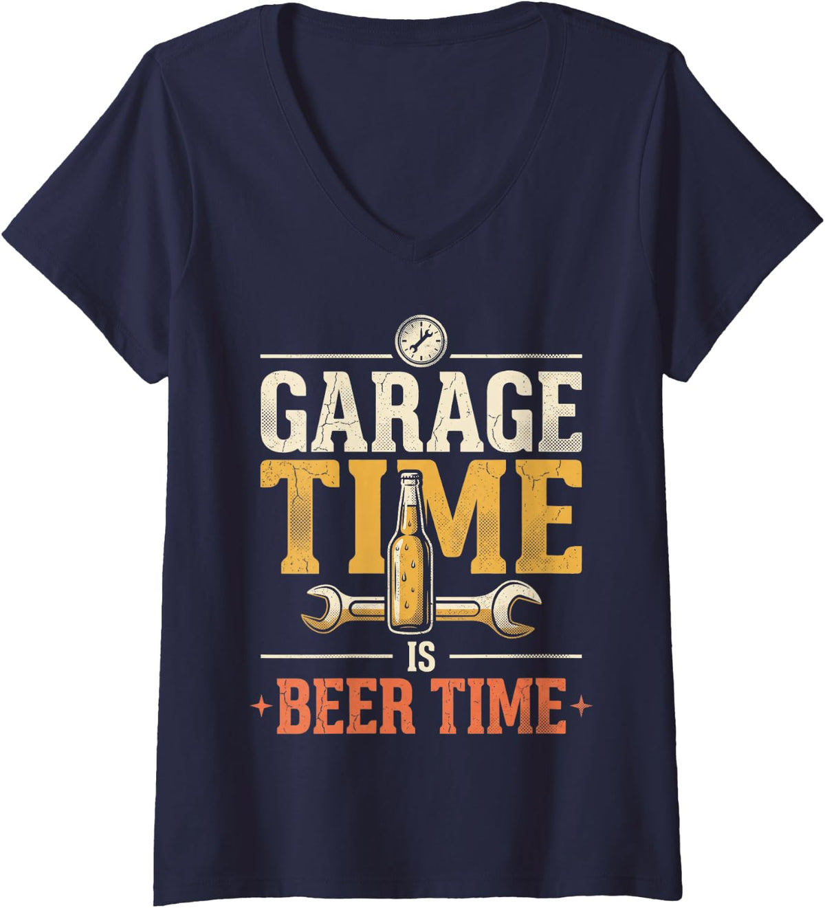 Women's Garage Time Handyman Car Mechanic Motorcycle Garage V-Neck T-Shirt - Navy Blue