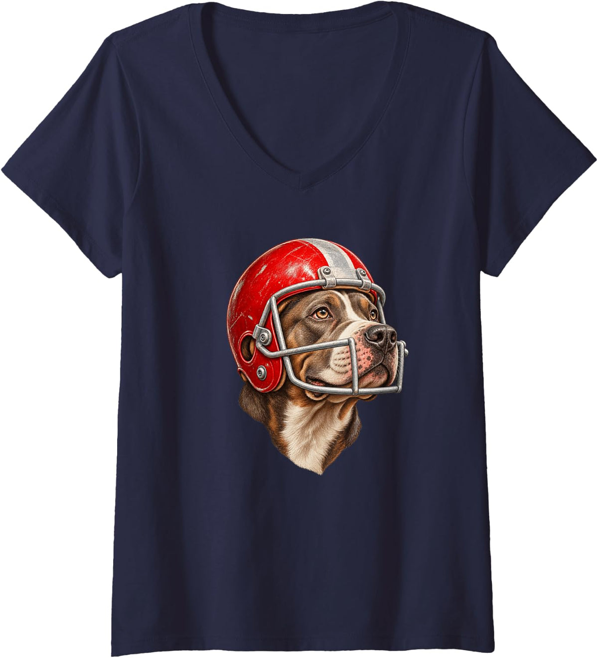 Women's American Pitbull Terrier Dog Sport USA Football V-Neck T-Shirt - Navy Blue