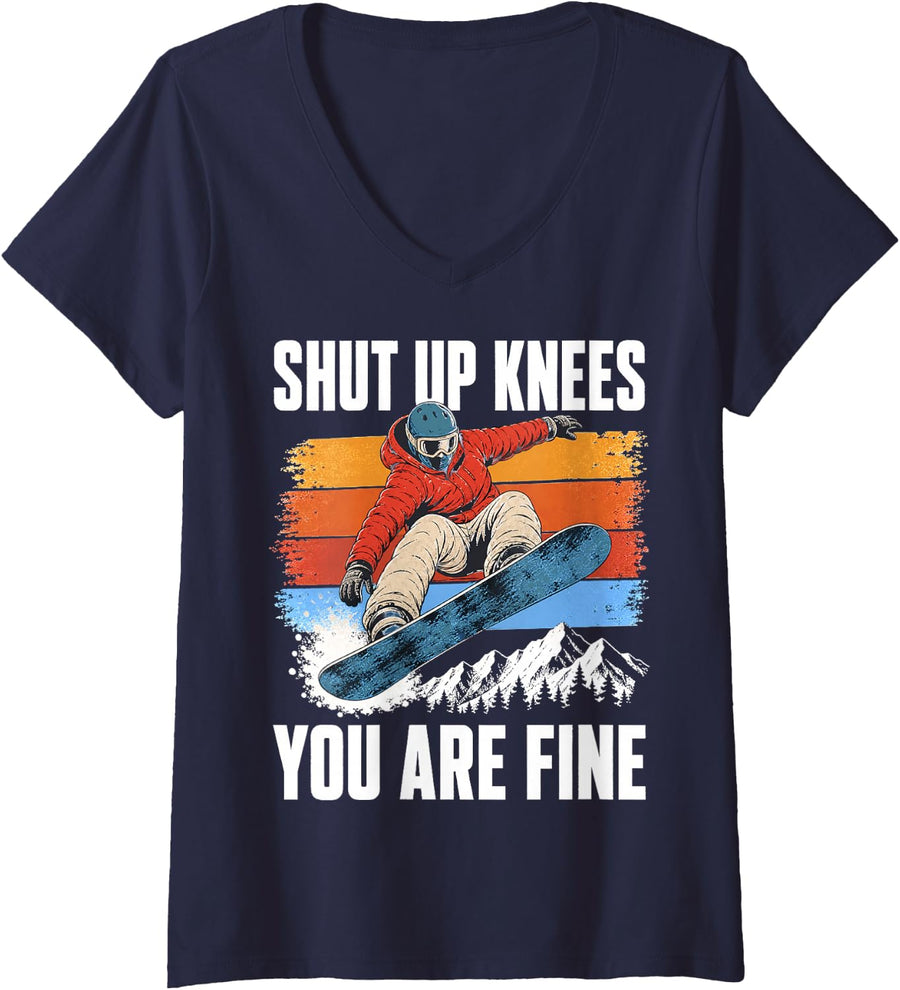 Women's Snowboarder Rider Humor Snowboarding Boarder V-Neck T-Shirt - Navy Blue