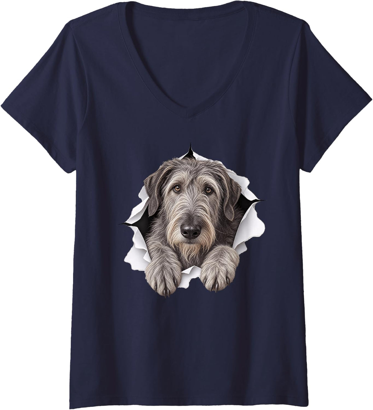 Women's Funny Irish Wolfhound Peeking Cute Dog Lover Mom Dad V-Neck T-Shirt - Navy Blue