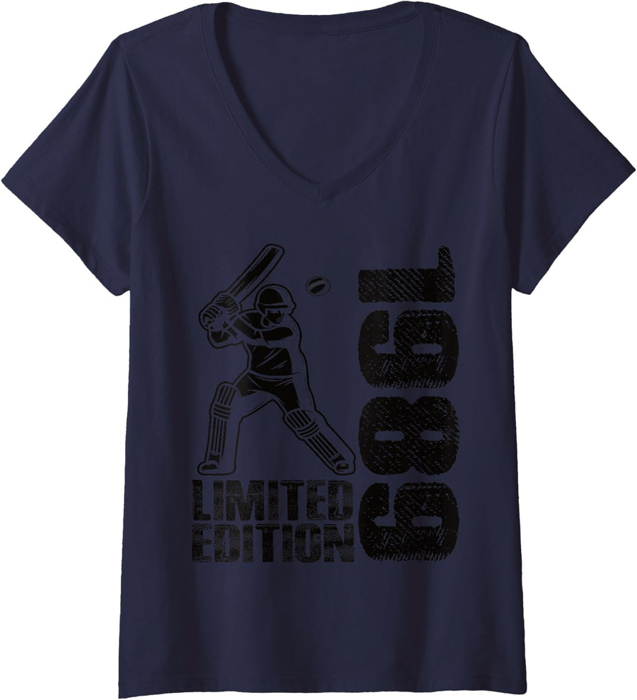 Women's Limited Edition 1989 Limited Edition Cricket Geburtstag 1989 V-Neck T-Shirt - Navy Blue