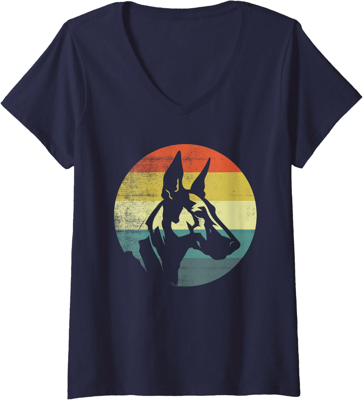 Women's Miniature Bull Terrier Dog Retro Design V-Neck T-Shirt - Navy Blue