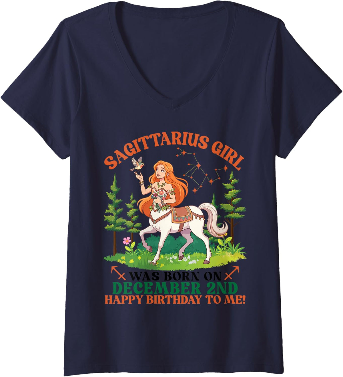 Women's Sagittarius Girl was Born On December 2nd Birthday to Me V-Neck T-Shirt - Navy Blue