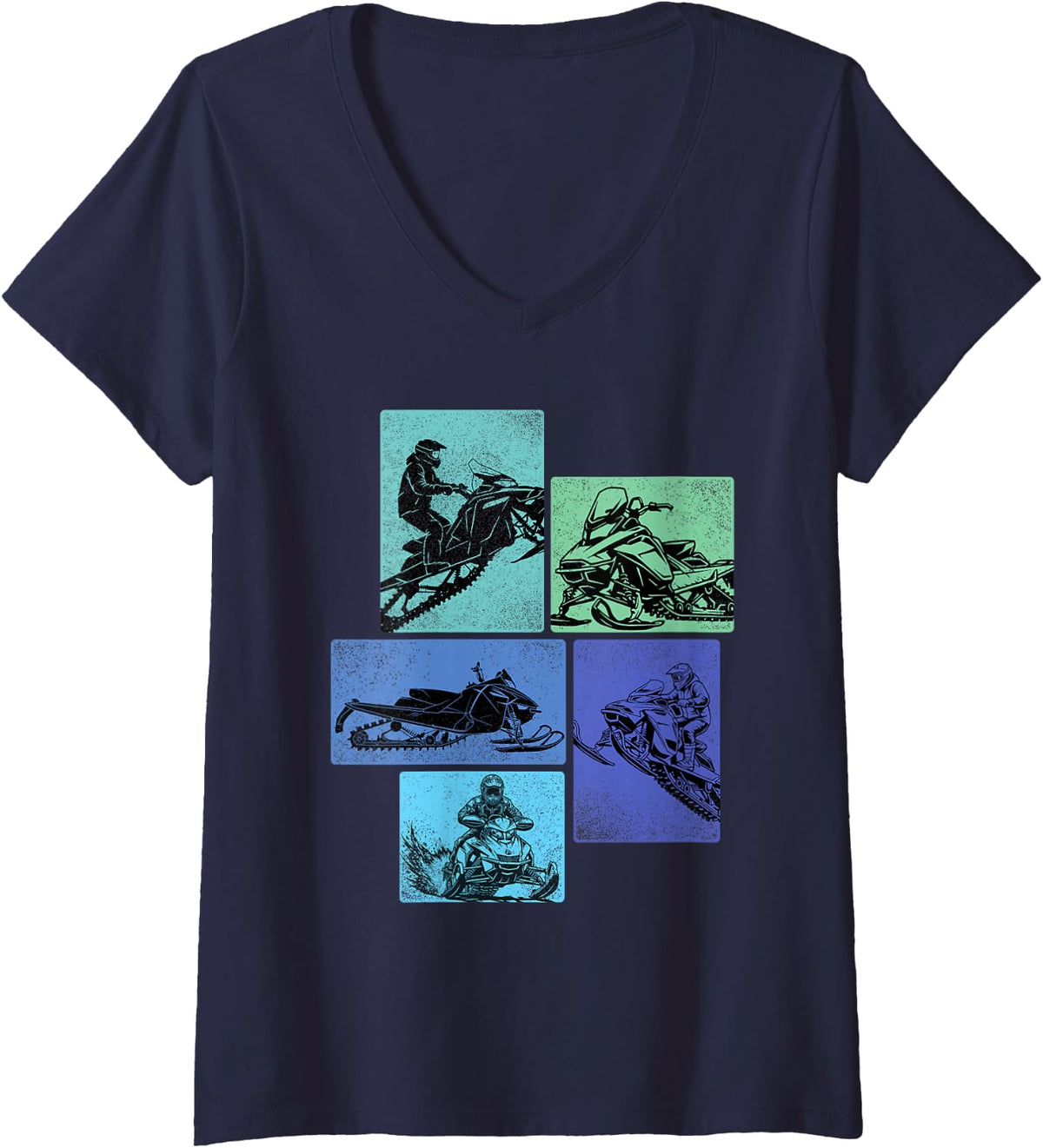 Women's Snowmobile Scences - Snow Sled Rider Snowmobiling V-Neck T-Shirt - Navy Blue