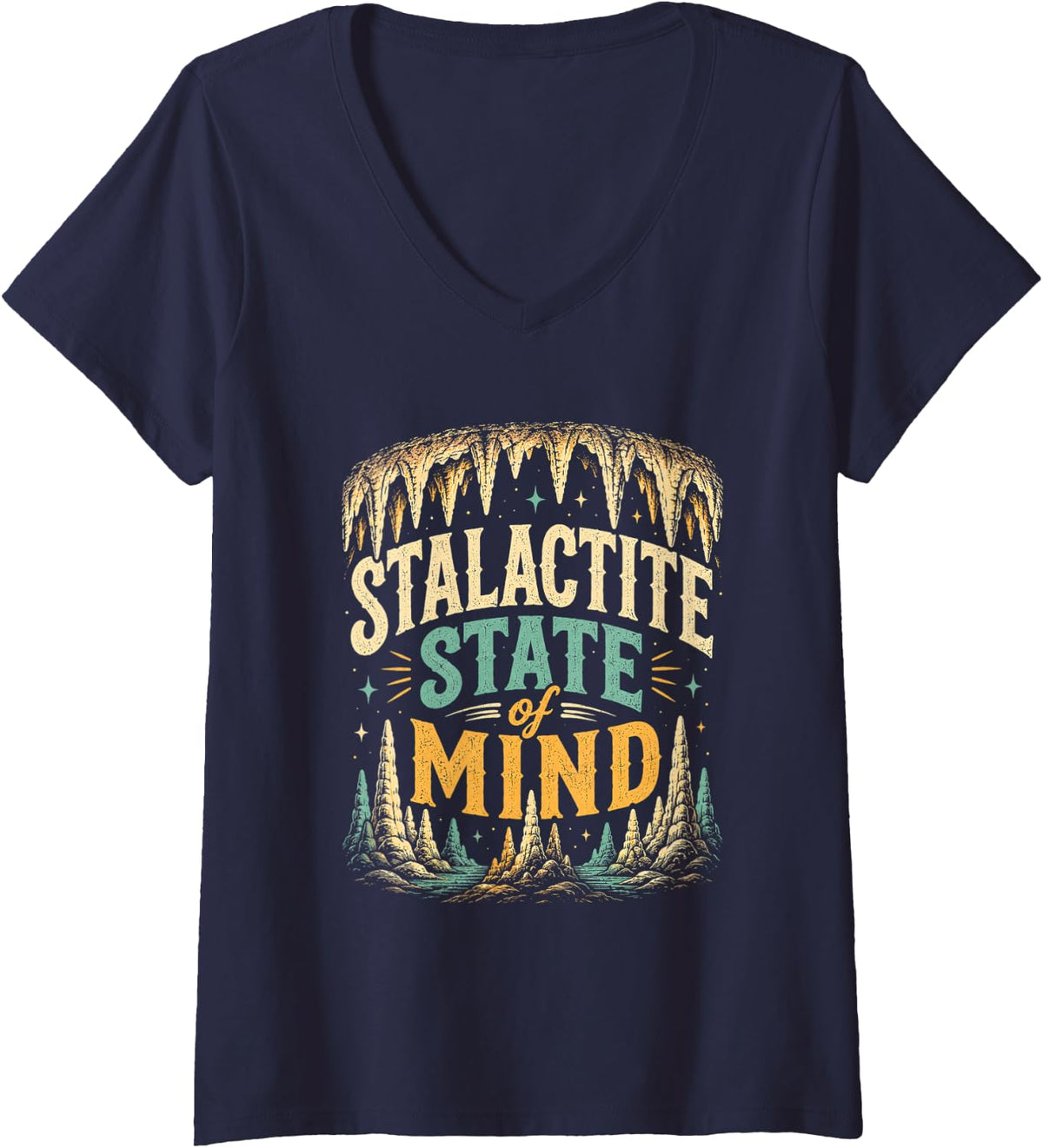 Women's Virginia Caverns - Cave Exploration and Geology V-Neck T-Shirt - Navy Blue