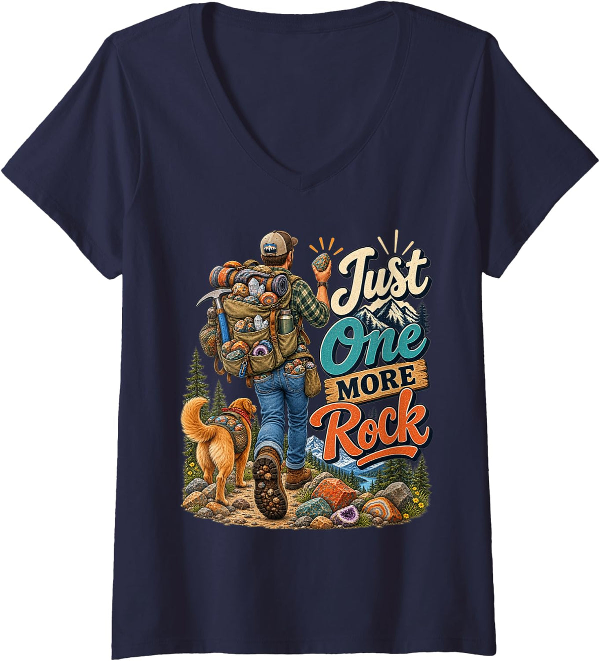 Women's One More Rock Rockhound Rock Collector Rock Hunter V-Neck T-Shirt - Navy Blue