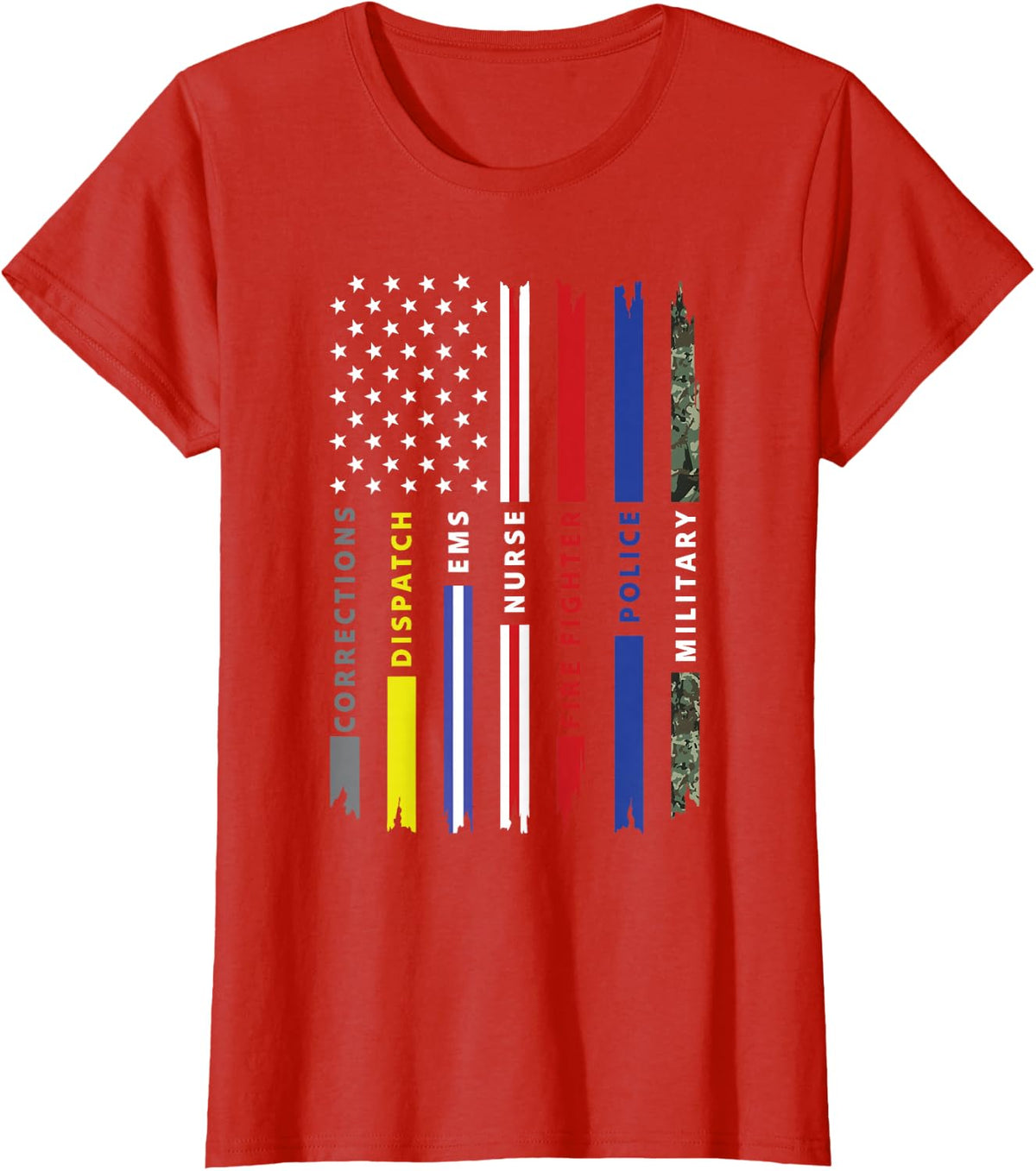 First Responder Hero Flag Nurse EMS Police Design T-Shirt - Red
