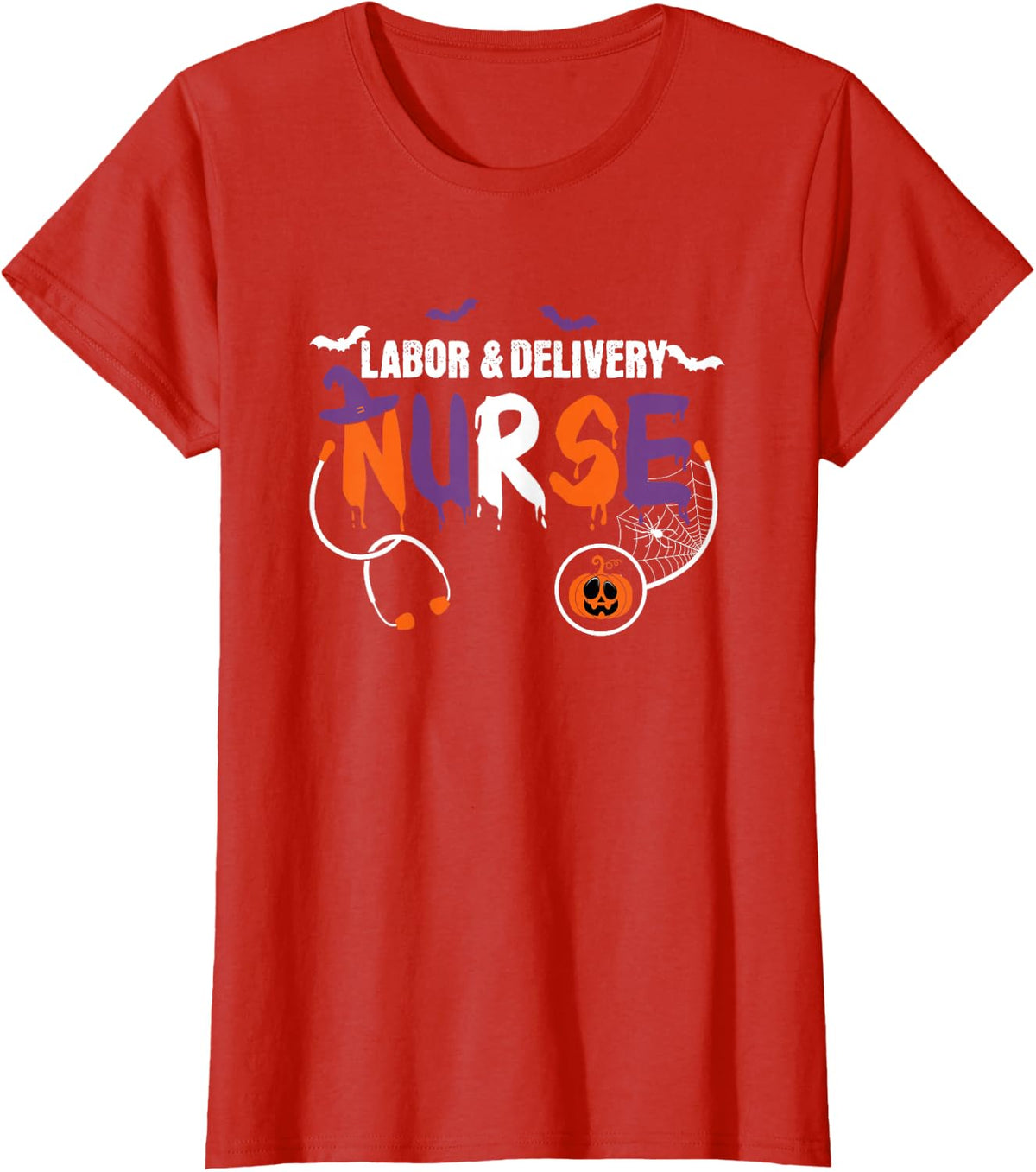 Labor and Delivery Nurse Halloween Stethoscope Pumpkin Women T-Shirt - Red