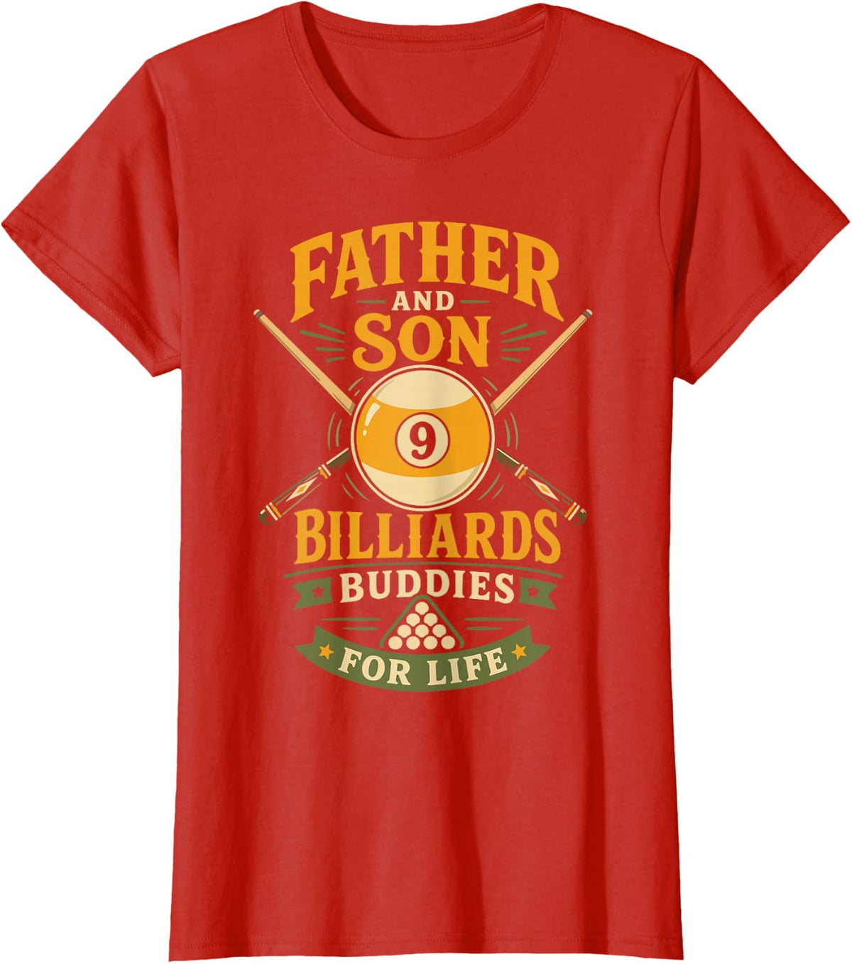 Billiards Pool Player Ball Dad Son Father and Son Billiards T-Shirt - Red