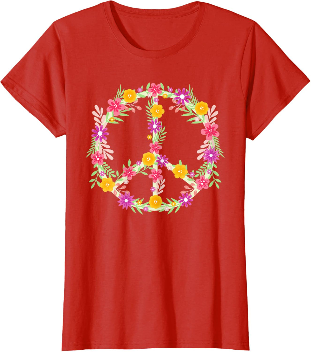 Peace Love Hippie Costume Flower Power Design Retro 60s 70s T-Shirt - Red