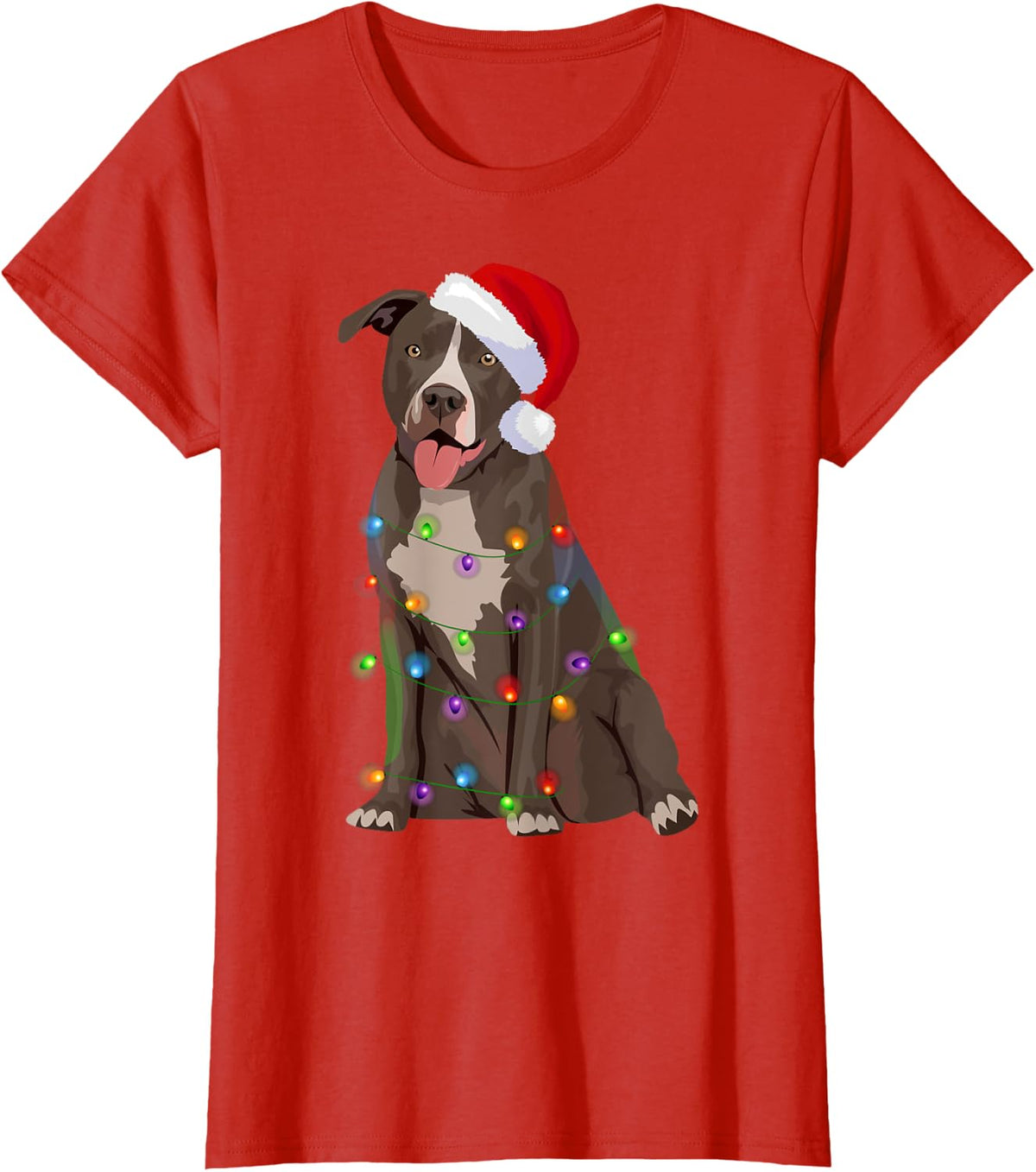 Pittie Pitbull Christmas Lights Xmas Dog Lover T-Shirt for Men Women Kids - Red