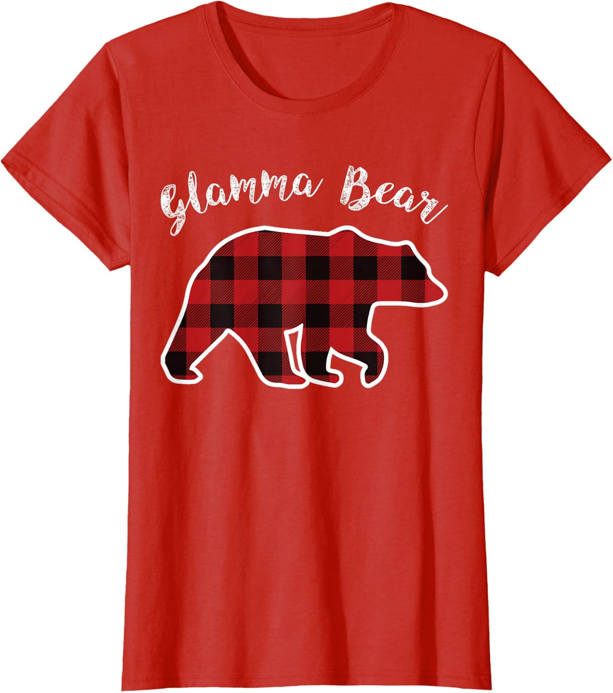 GLAMMA BEAR | Women Red Plaid Christmas Pajama Grandma Gift T-Shirt - Red