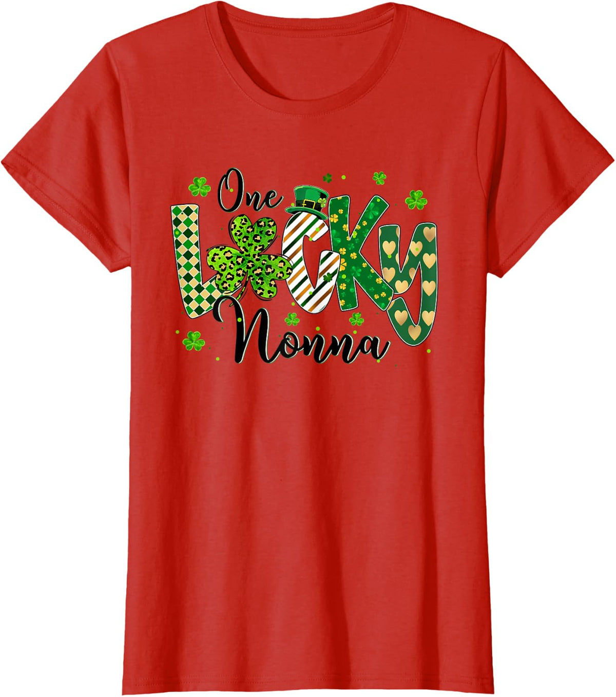 Womens Shamrock One Lucky Nonna St. Patrick's Day Mother Mom T-Shirt - Red