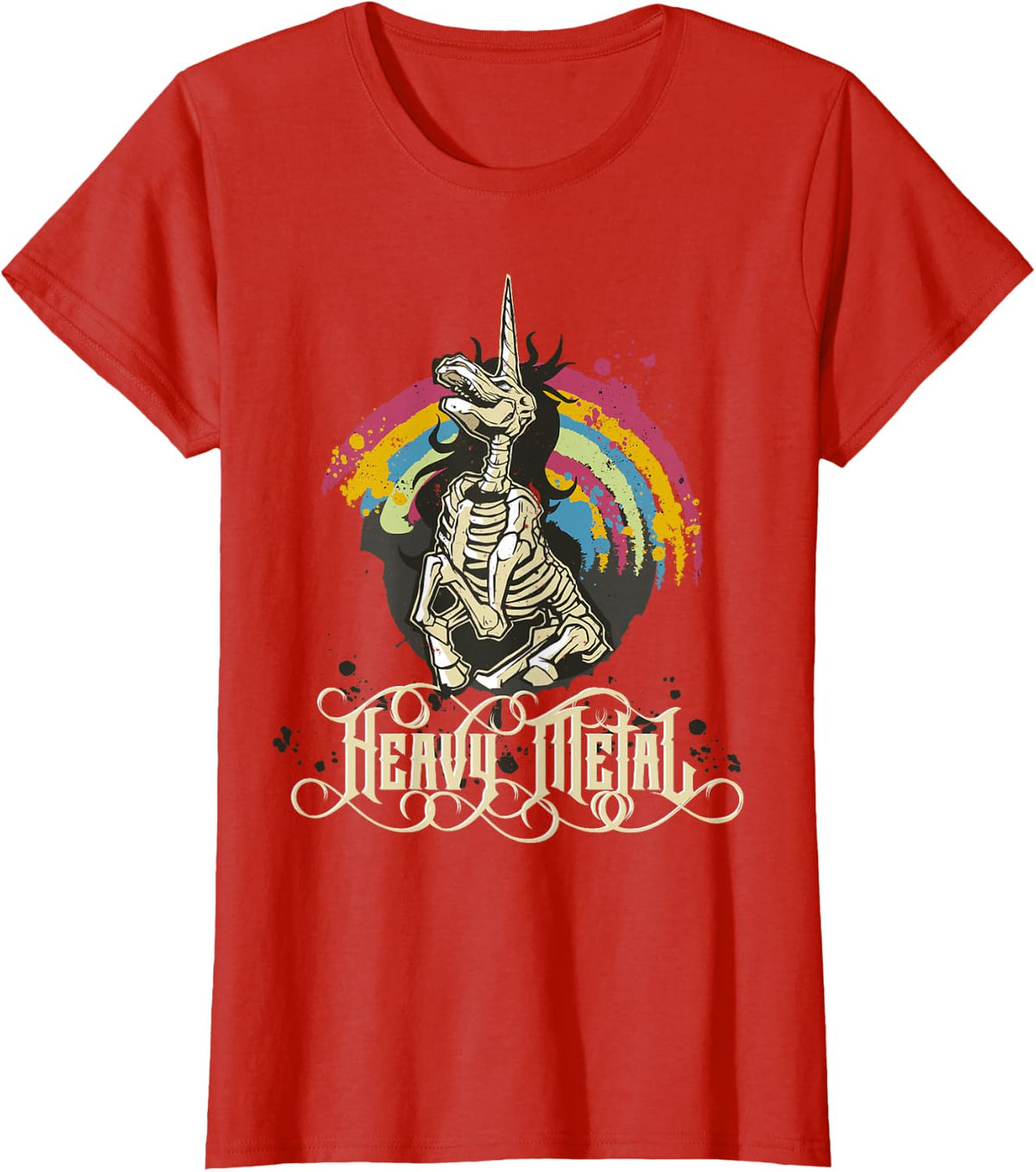 Death Metal Unicorn Heavy Metal Hard Rock T-Shirt - Red