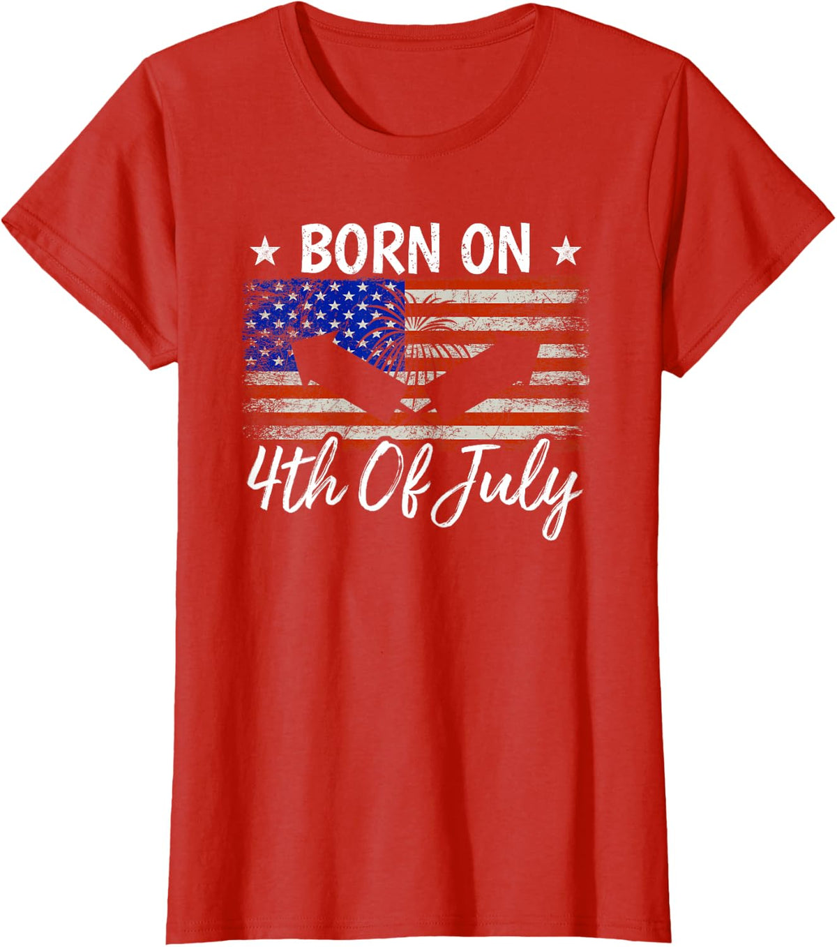 Born On 4th Of July Birthday USA Flag America Patriotic T-Shirt - Red