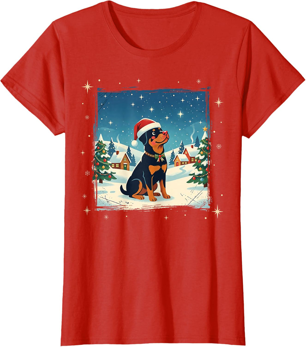 Rottweiler Rottie Santa Hat Rosy Cheeks Retro Winter Holiday T-Shirt - Red