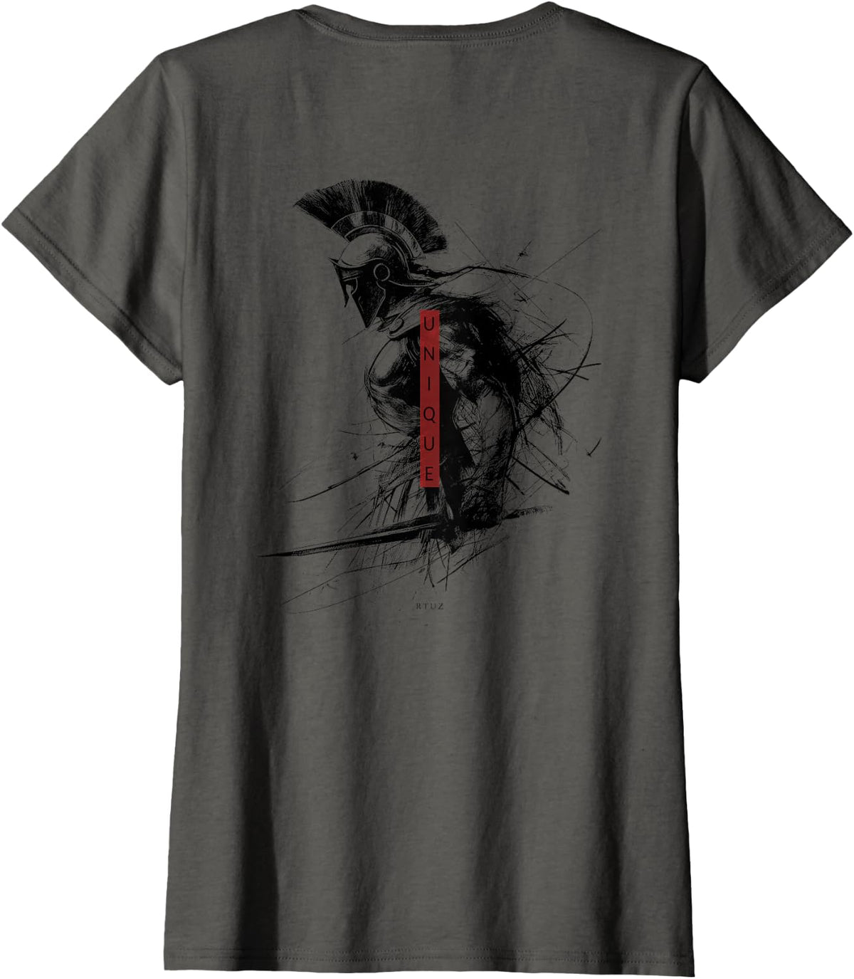 Back Print Spartan Helmet Warrior Y2K Streetwear Women Men T-Shirt - Asphalt Grey