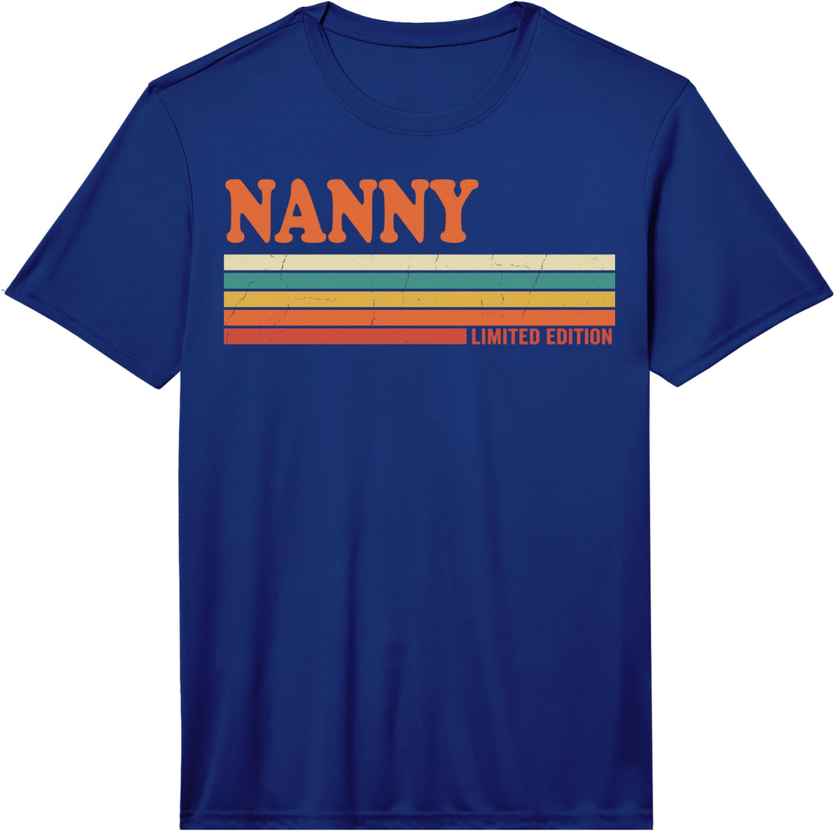 Nanny Retro Personalized First Name Vintage Stripes Performance T-Shirt - Royal Blue
