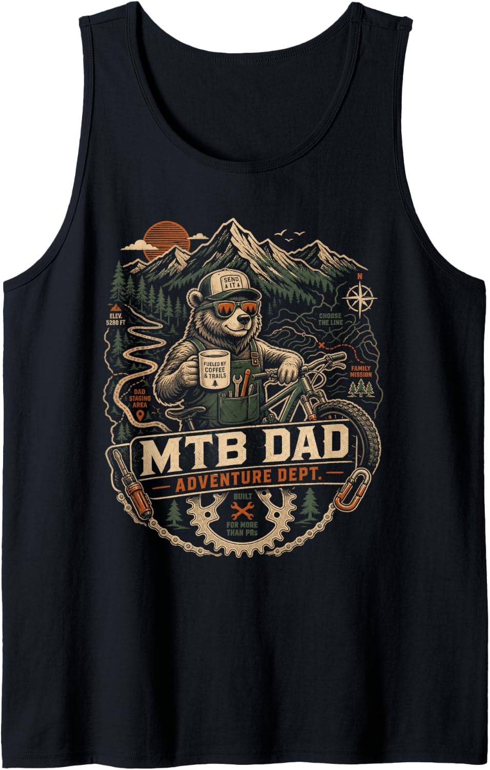 Men's MTB Dad Adventure Dept Mountain Bike Trails Tank Top - Black
