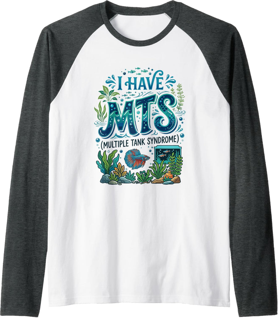 Fish Tank Aquarium Fishkeeping Aquarist Raglan Baseball Tee - Dark Heather Grey\/White