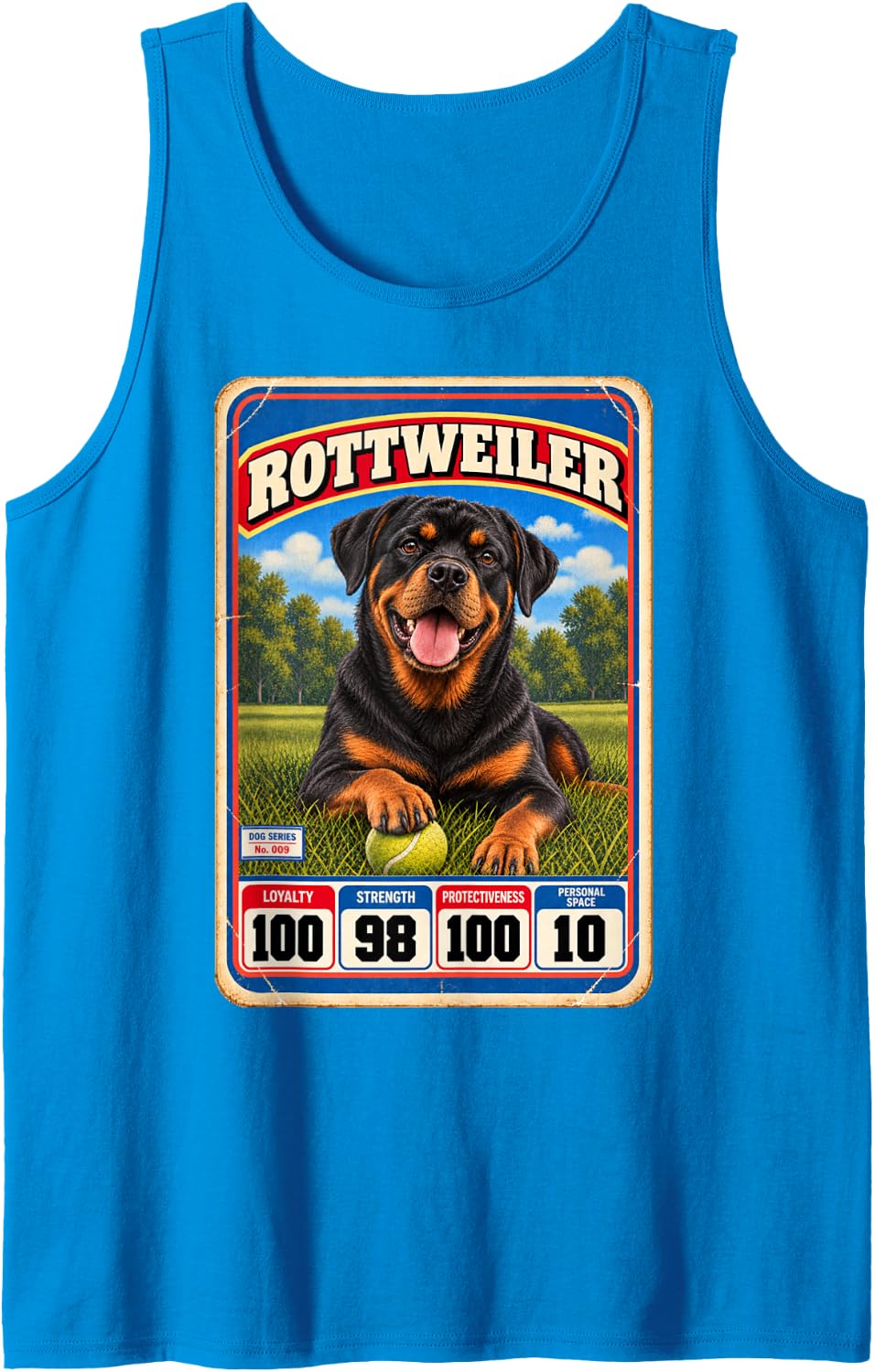 Rottweiler Rottie Vintage 70s 80s Sports Trading Card Sleeveless Tank Top - Sapphire Blue